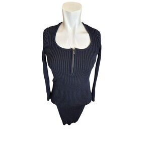Cache Vintage Bodycon Sweaterdress Rib Knit Long Sleeve Midi Dress Black Sz XS